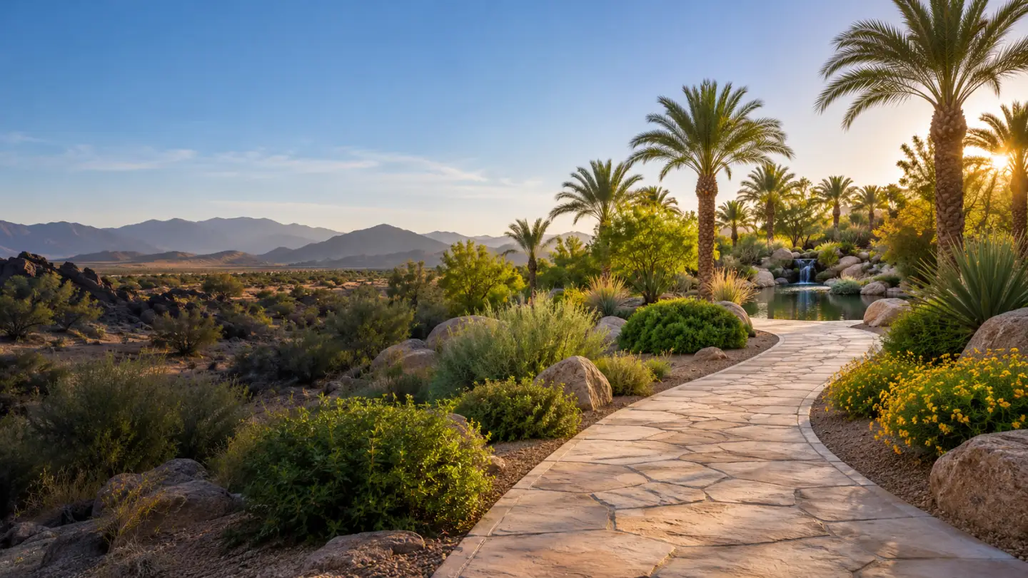 Sunlight falling across the oasis path